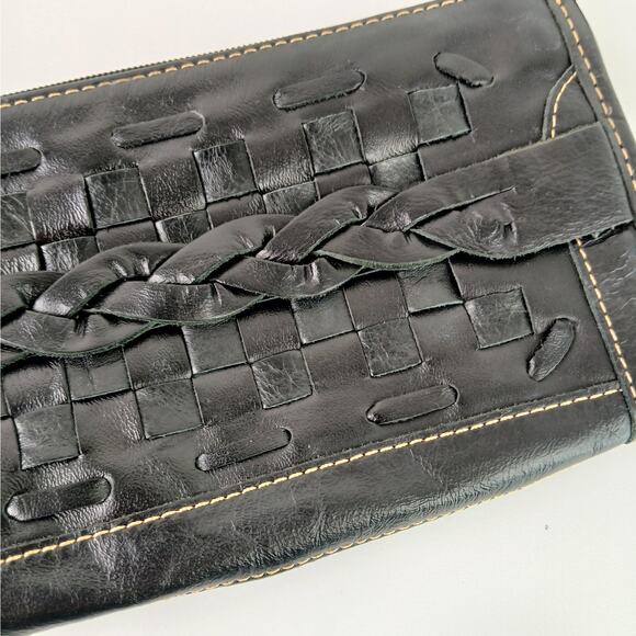 Jesslyn Blake Black Woven Leather Clutch Crossbody Purse Wallet - Picture 3 of 8